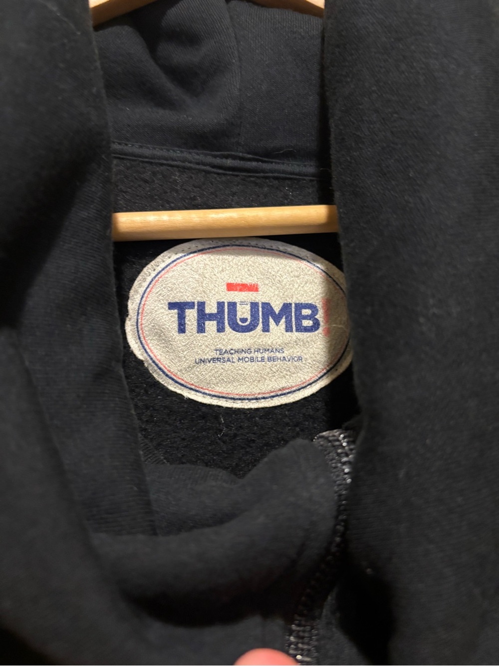 Thumb United “Casey” Fleece Hoodie - Black Full Zip, Oversized Cowl Collar - Picture 2 of 8